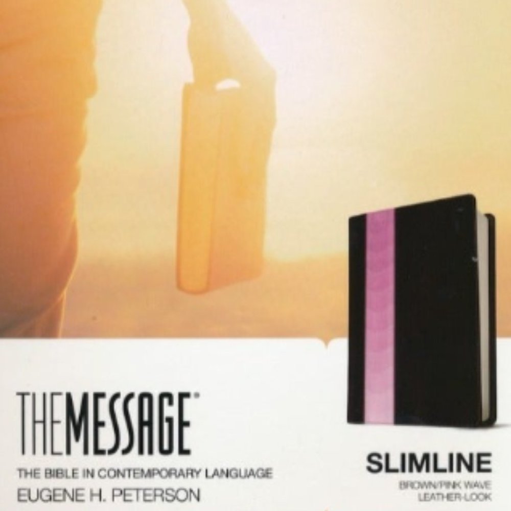 Message Slimline Bible--soft leather-look, brown/pink - NWT